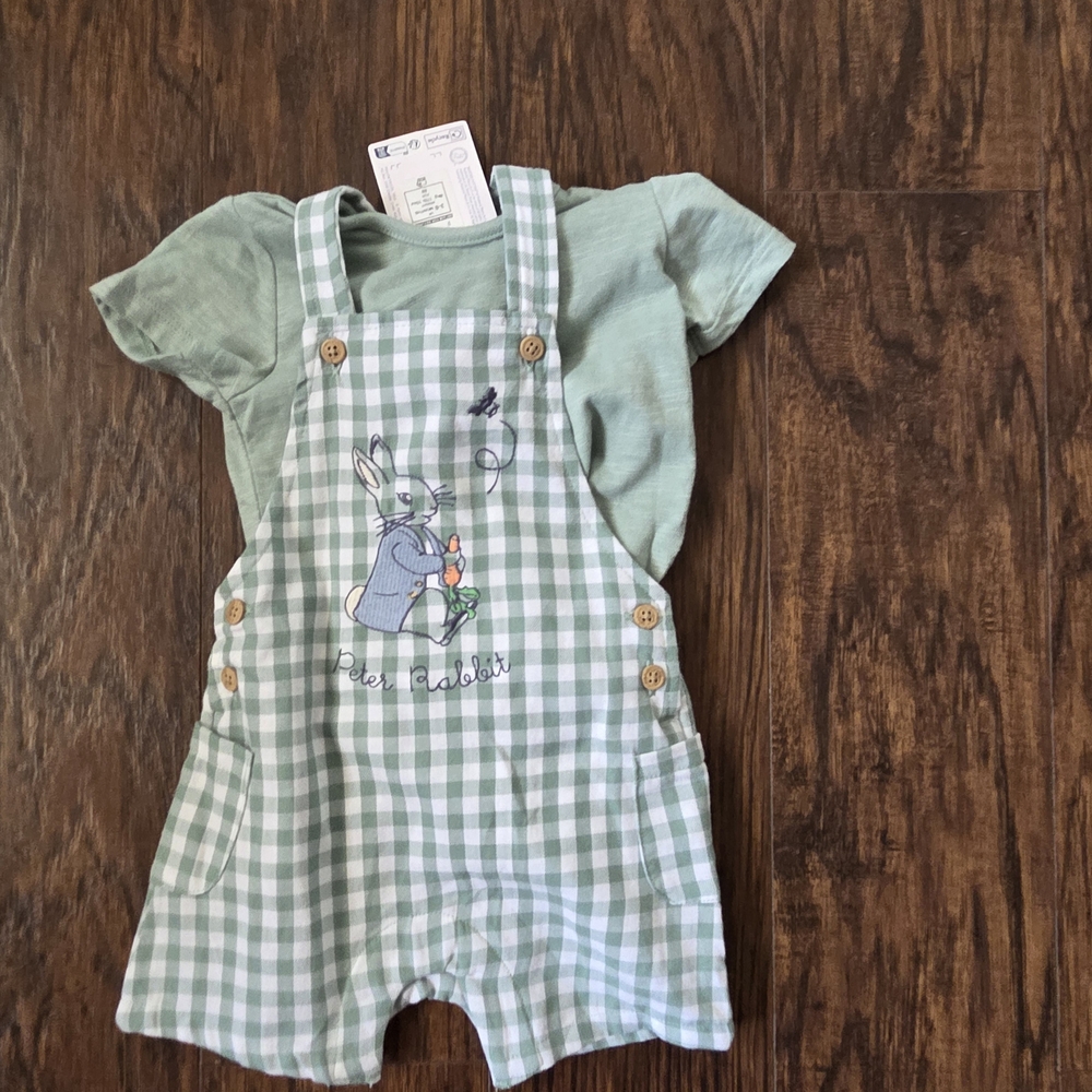 M&S Peter Rabbit Green Gingham Baby Matching Set - Picture 3 of 8